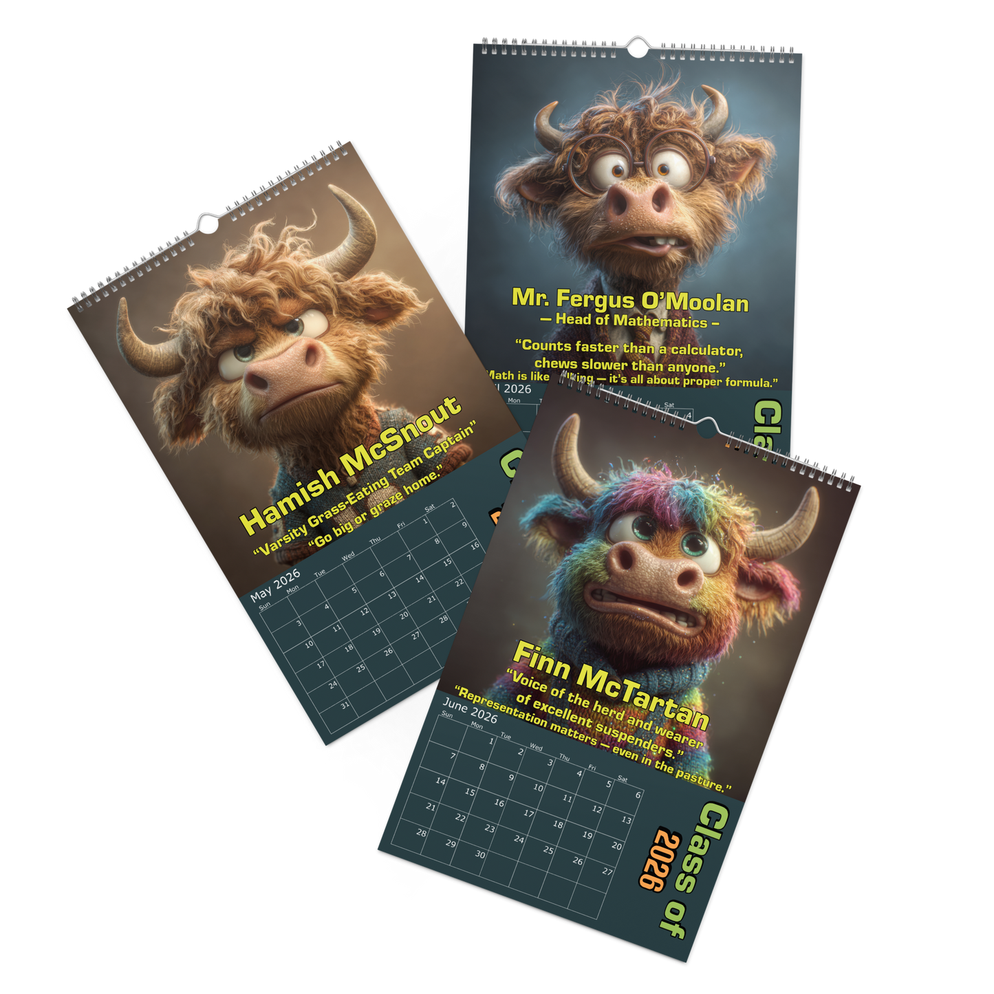 2026 Highland High Yearbook Calendar - 11"x17"– Funny Highland Cow Calendar / Wall calendar 2026