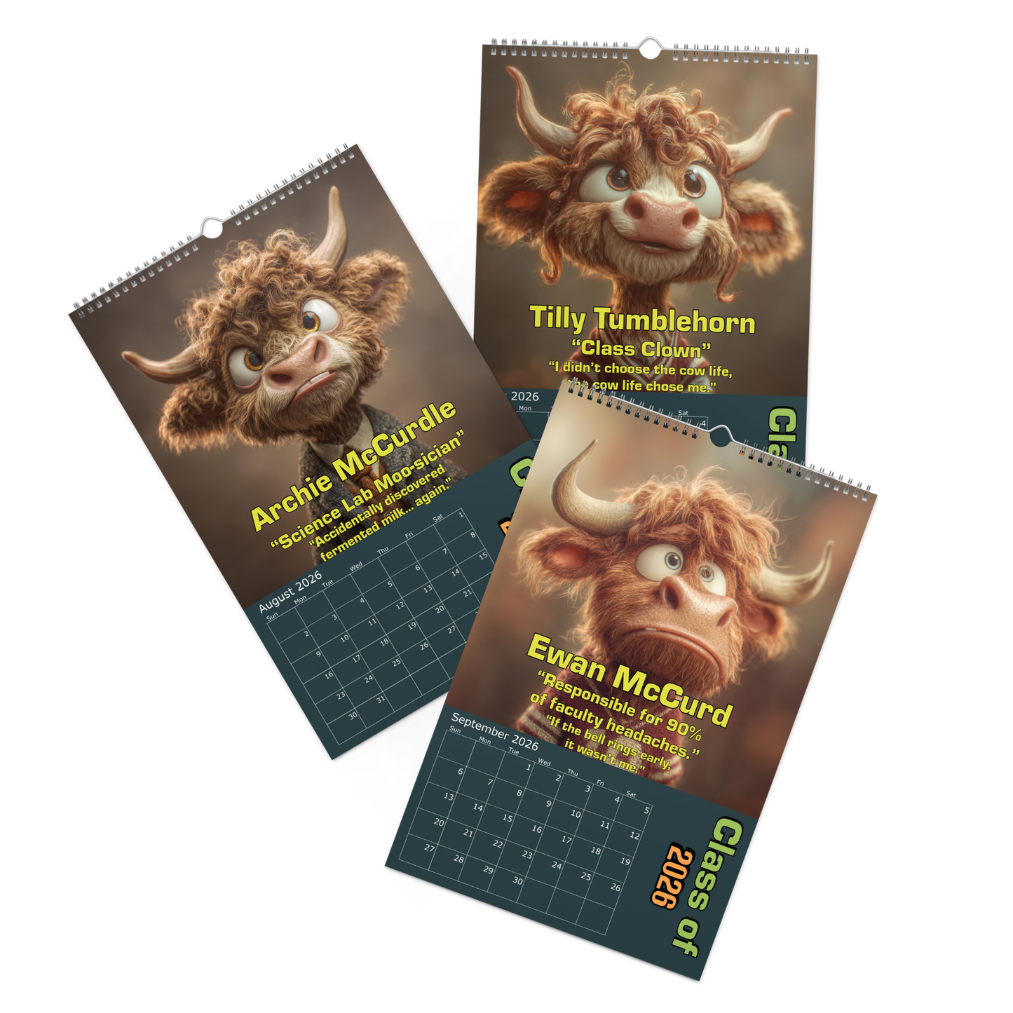 2026 Highland High Yearbook Calendar - 11"x17"– Funny Highland Cow Calendar / Wall calendar 2026
