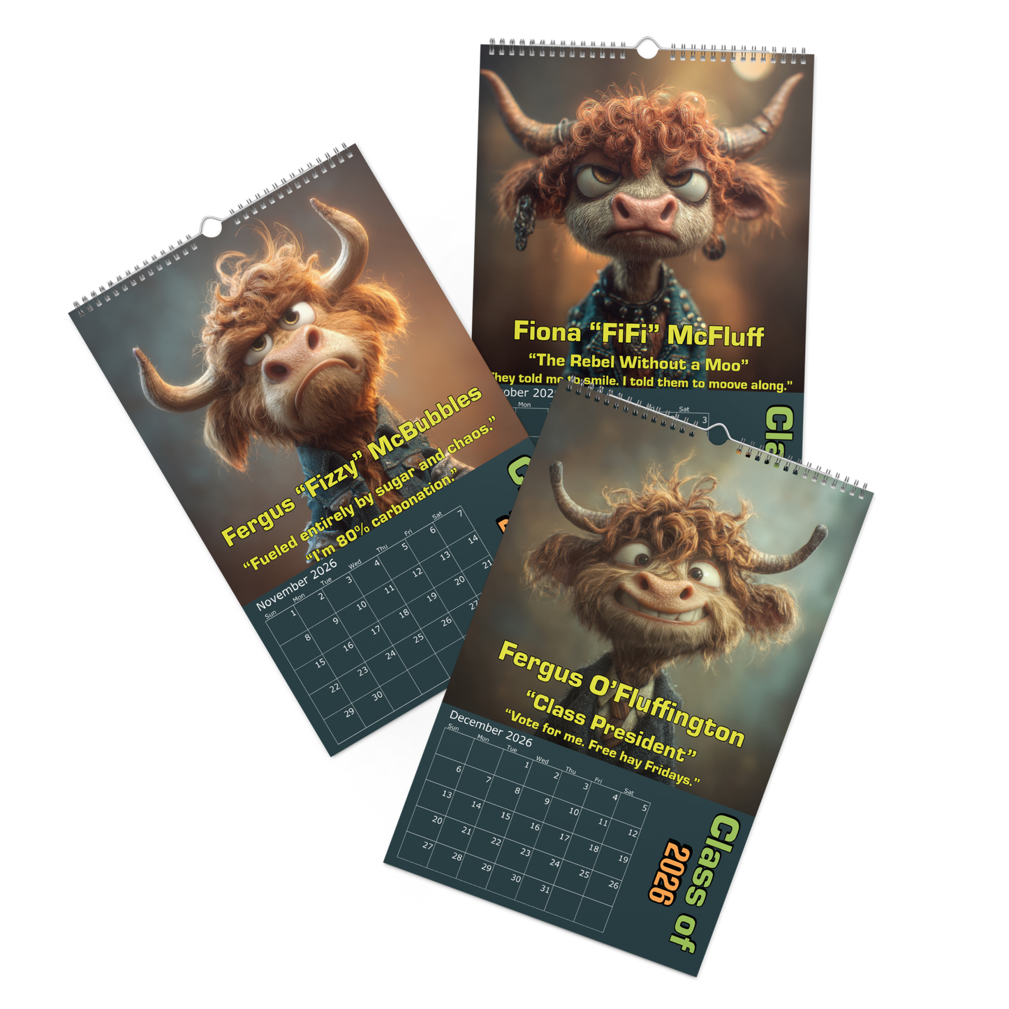 2026 Highland High Yearbook Calendar - 11"x17"– Funny Highland Cow Calendar / Wall calendar 2026