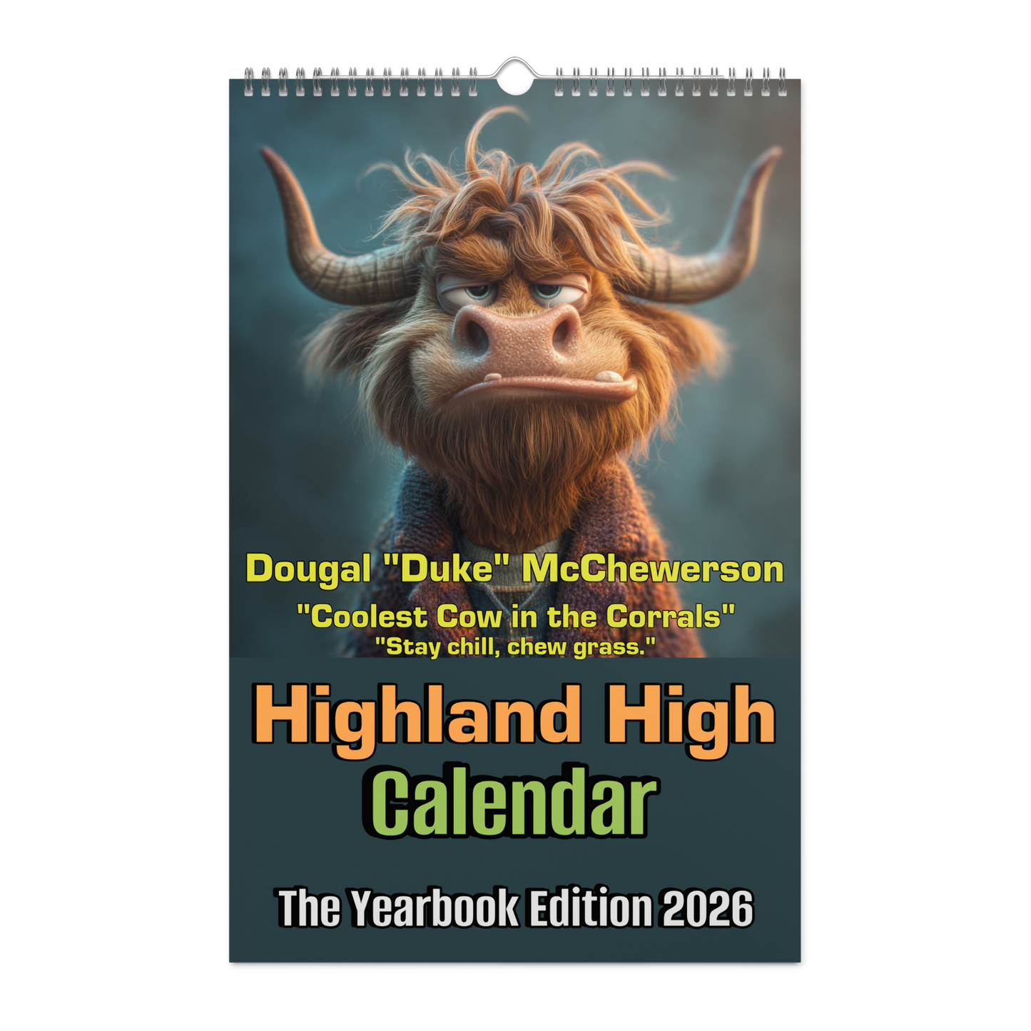 2026 Highland High Yearbook Calendar - 11"x17"– Funny Highland Cow Calendar / Wall calendar 2026
