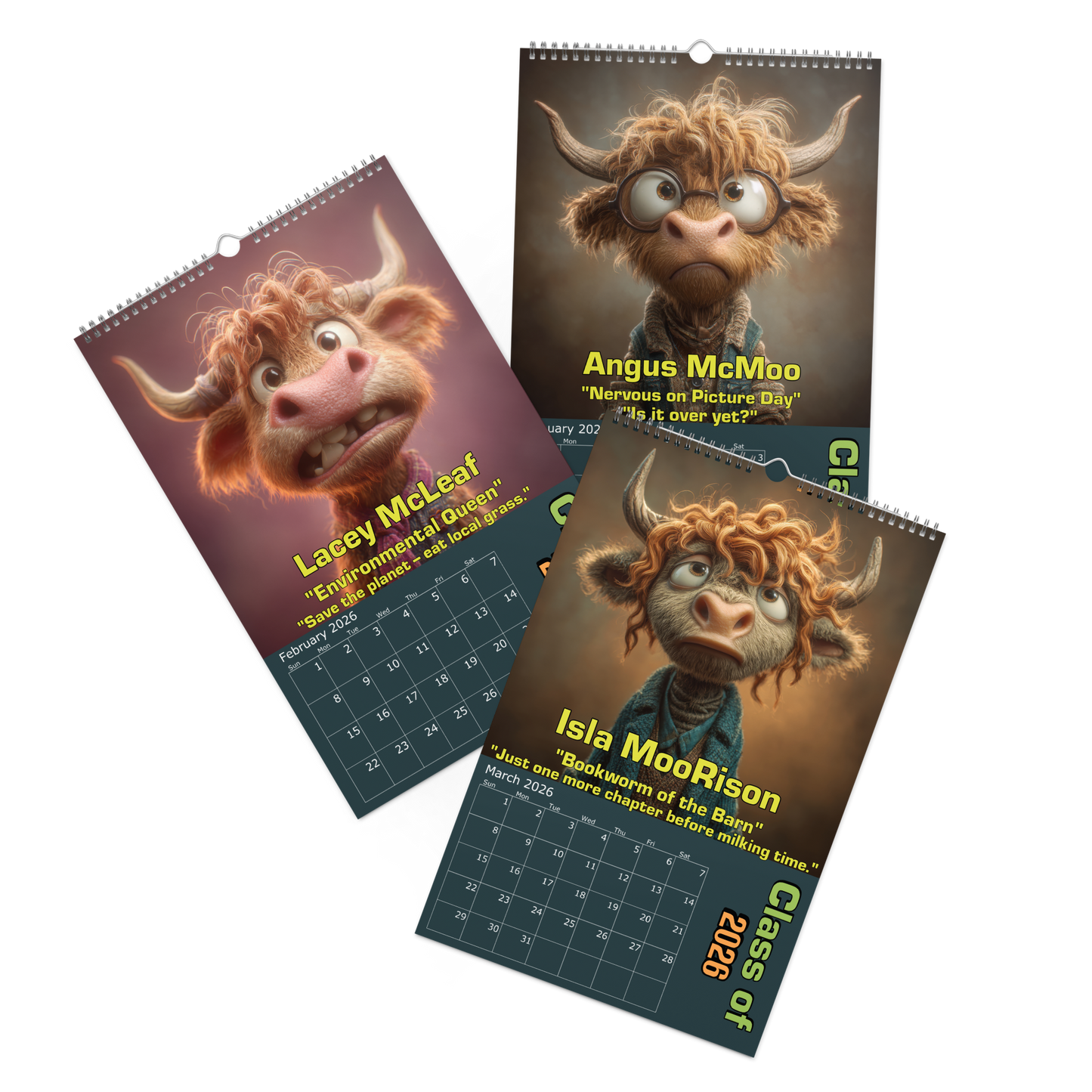 2026 Highland High Yearbook Calendar - 11"x17"– Funny Highland Cow Calendar / Wall calendar 2026