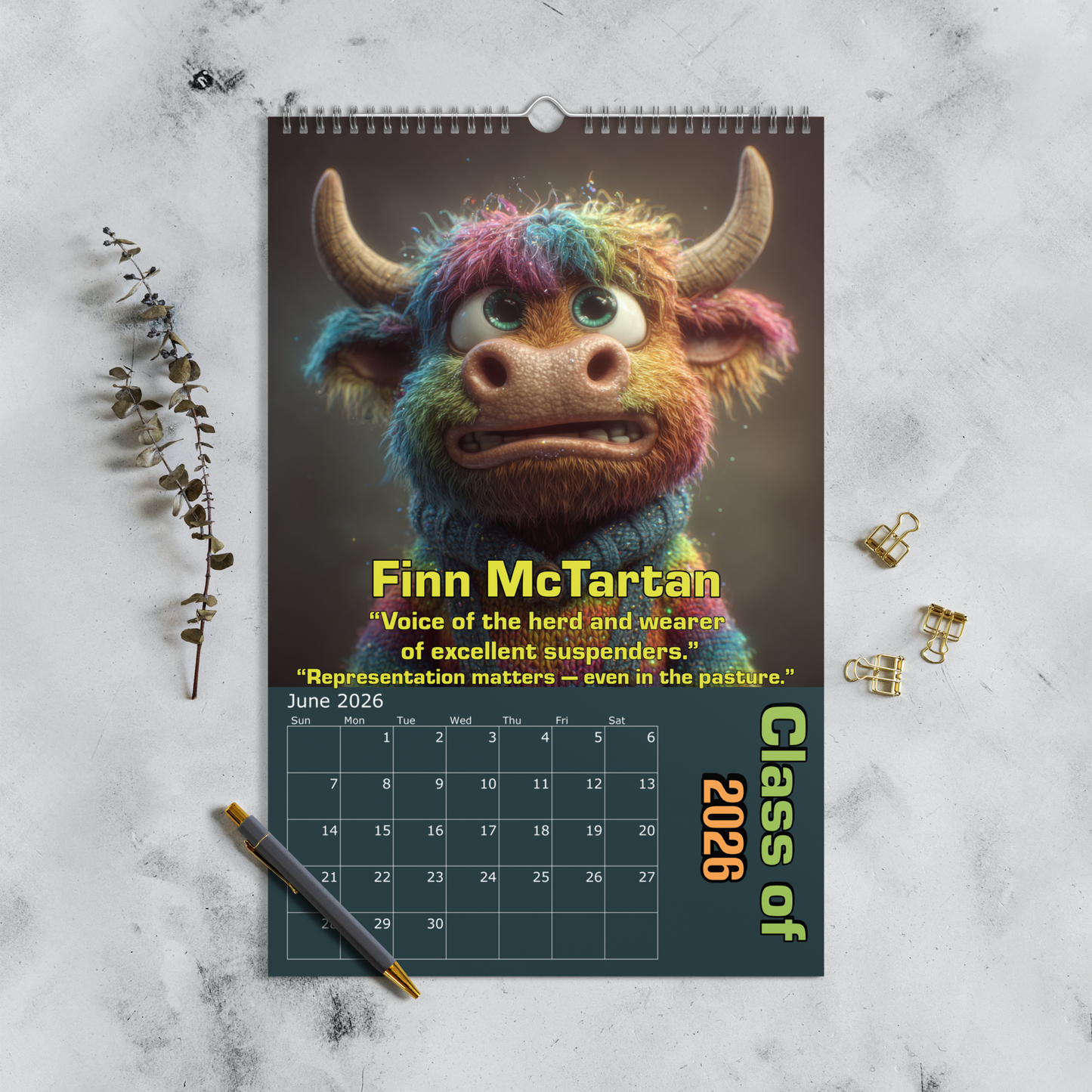 2026 Highland High Yearbook Calendar - 11"x17"– Funny Highland Cow Calendar / Wall calendar 2026