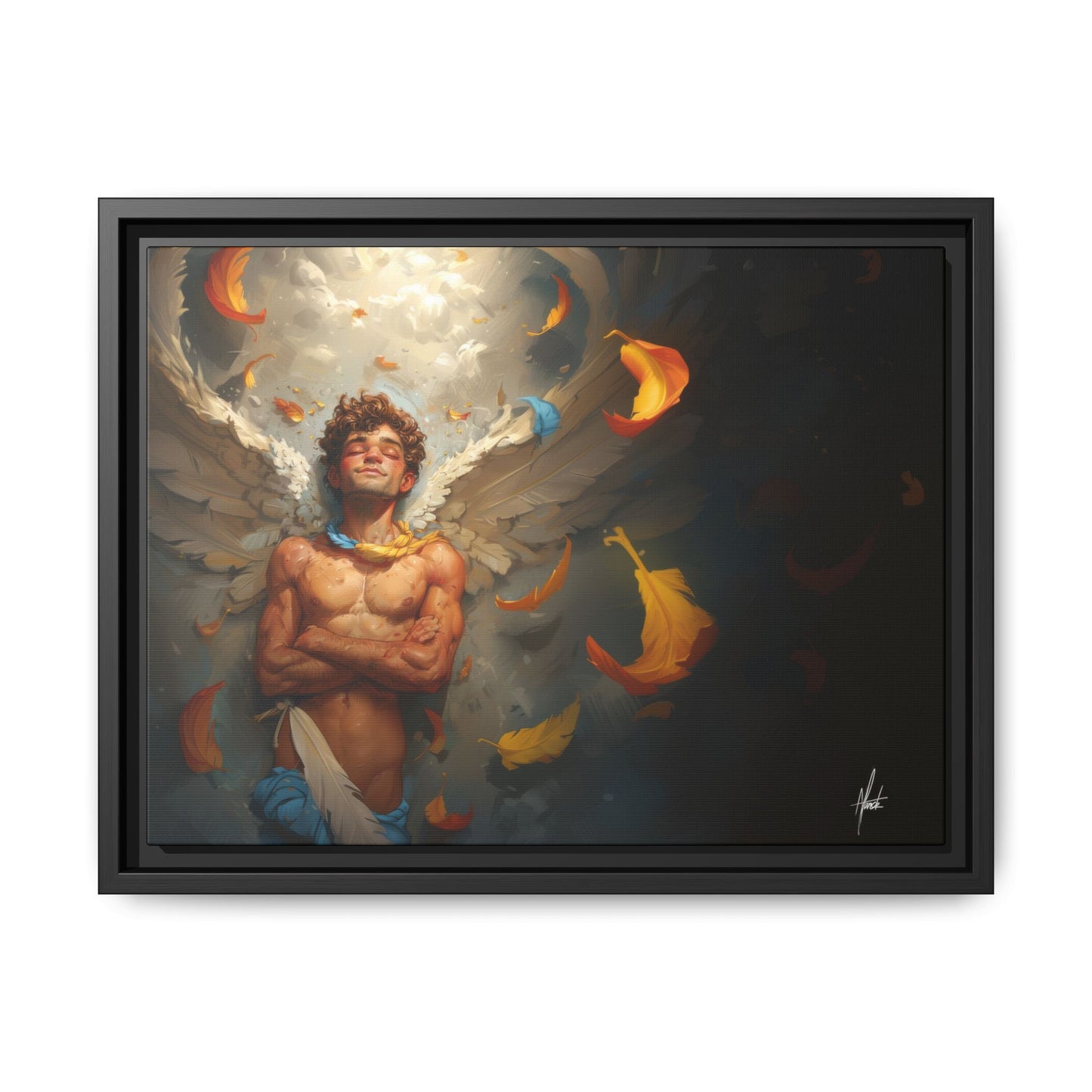 The Warm Light - Male Angel Half-Nude Matte Canvas Framed | Wall Art