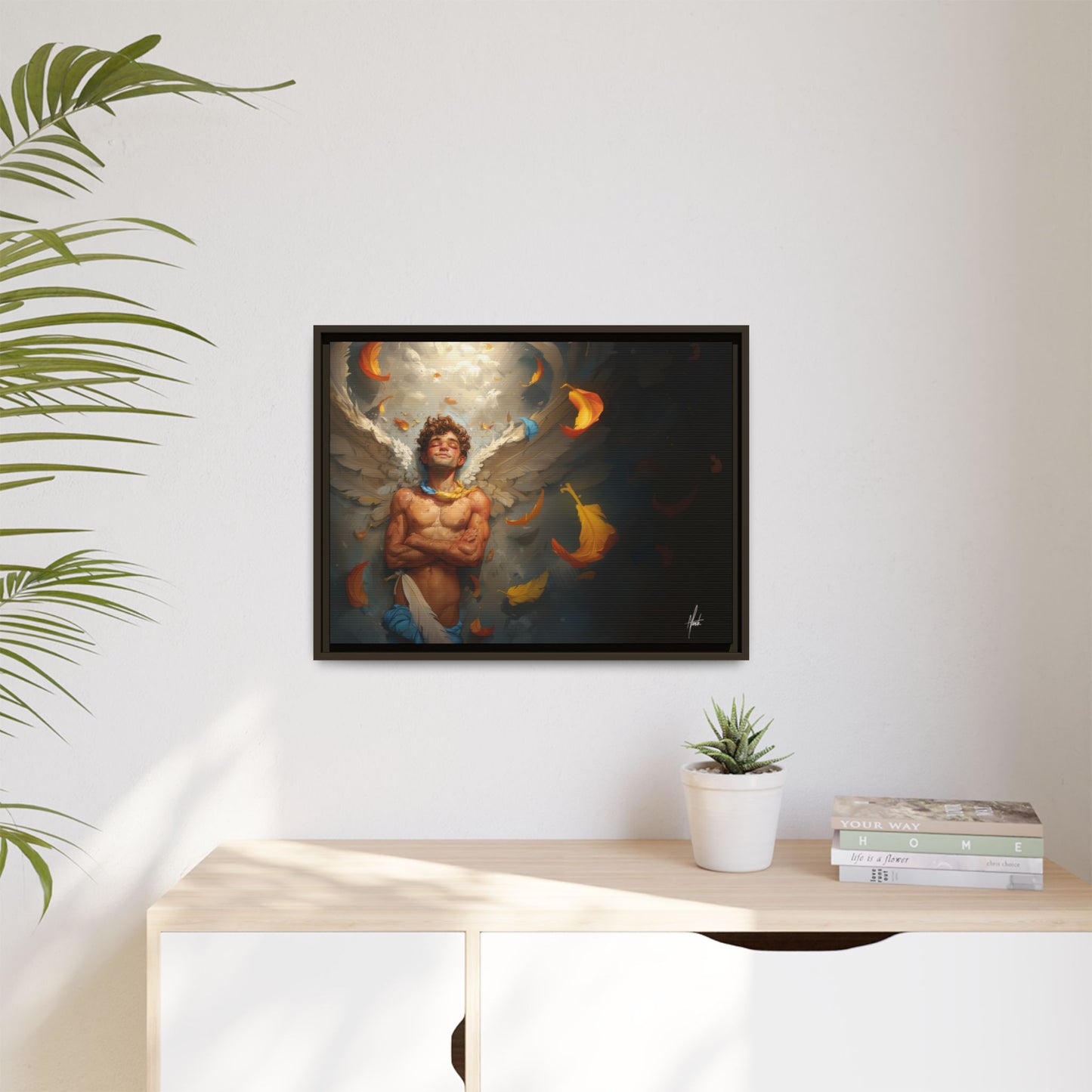 The Warm Light - Male Angel Half-Nude Matte Canvas Framed | Wall Art