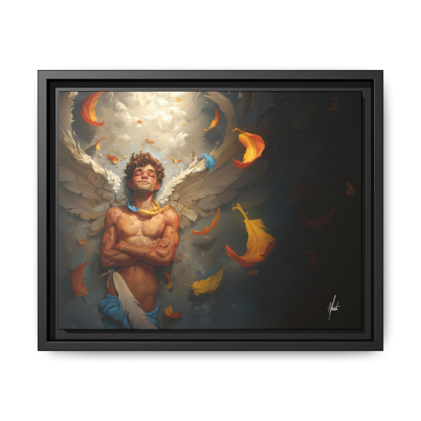 The Warm Light - Male Angel Half-Nude Matte Canvas Framed | Wall Art