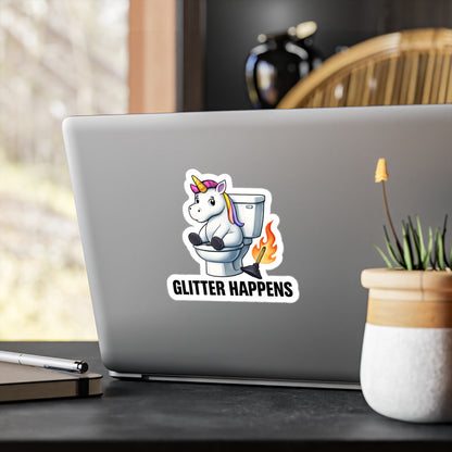 Glitter Happens Unicorn on Toilet Sticker | Kiss-Cut Vinyl Decal