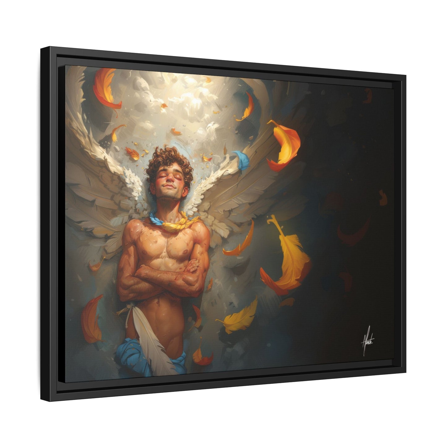 The Warm Light - Male Angel Half-Nude Matte Canvas Framed | Wall Art