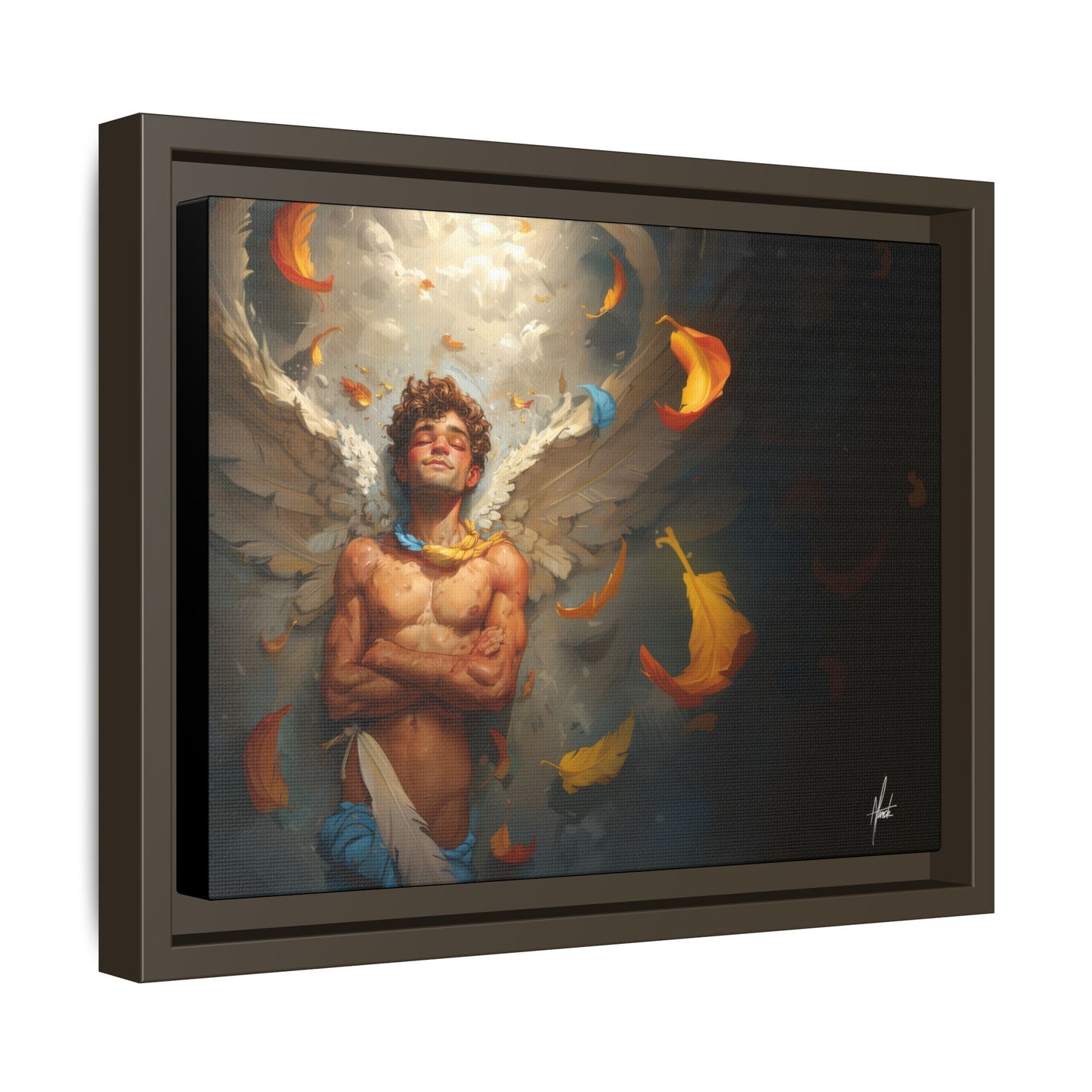 The Warm Light - Male Angel Half-Nude Matte Canvas Framed | Wall Art