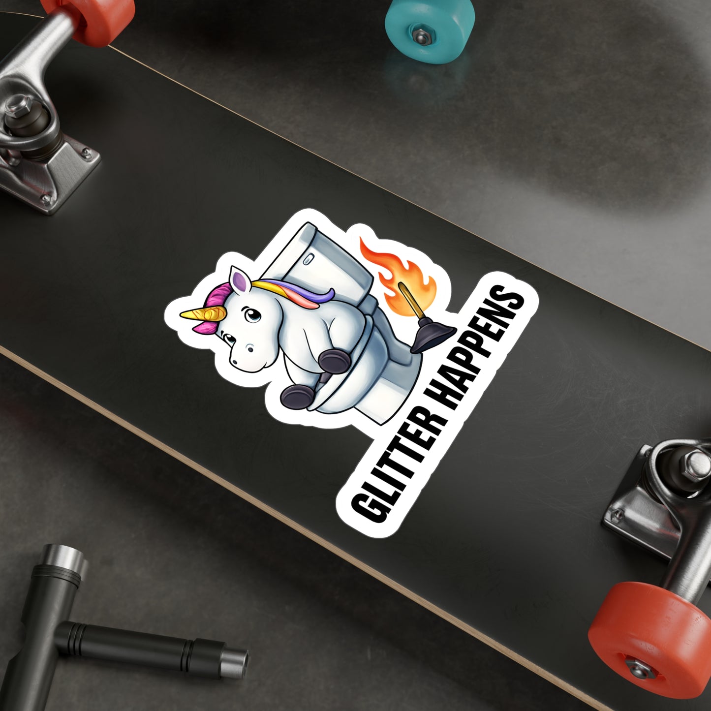 Glitter Happens Unicorn on Toilet Sticker | Kiss-Cut Vinyl Decal