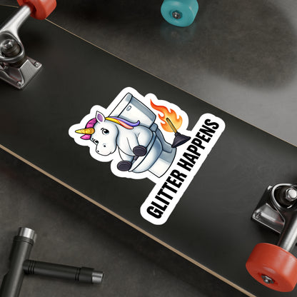 Glitter Happens Unicorn on Toilet Sticker | Kiss-Cut Vinyl Decal