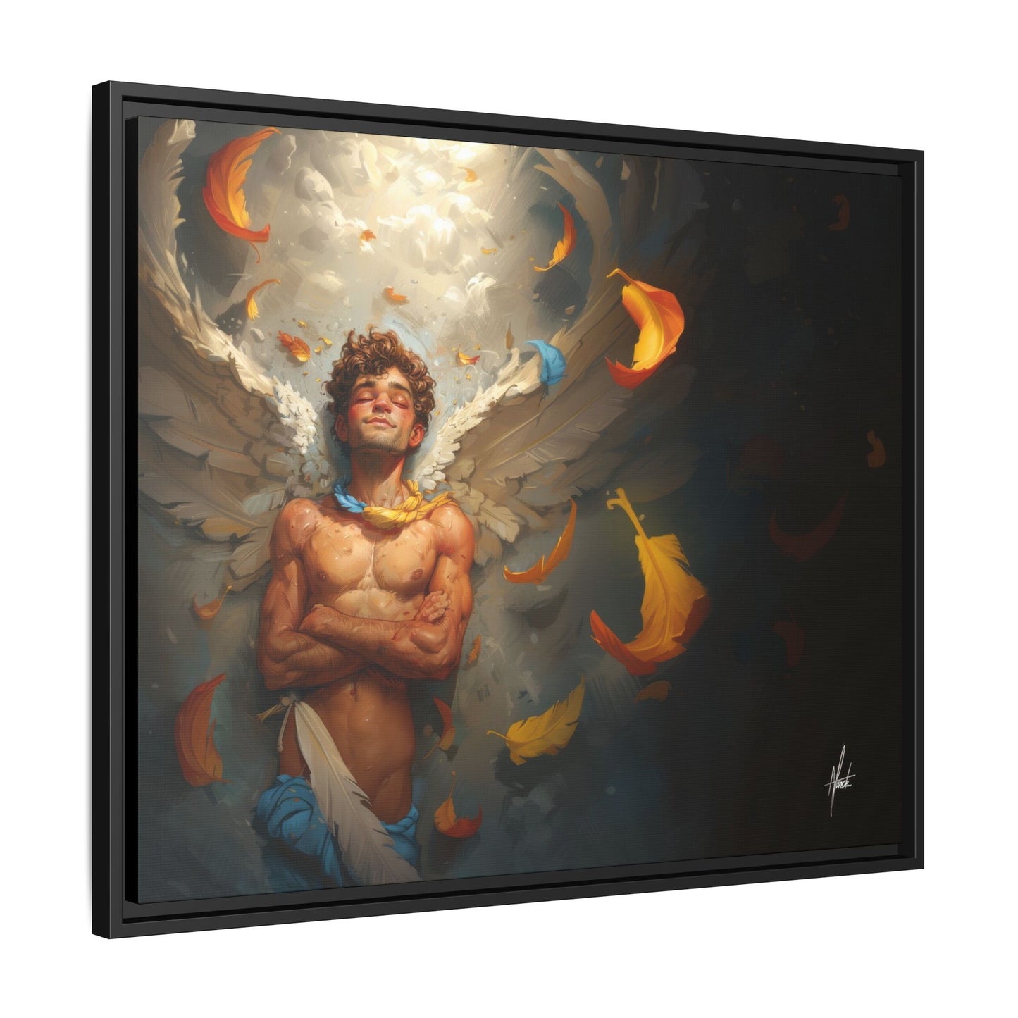The Warm Light - Male Angel Half-Nude Matte Canvas Framed | Wall Art