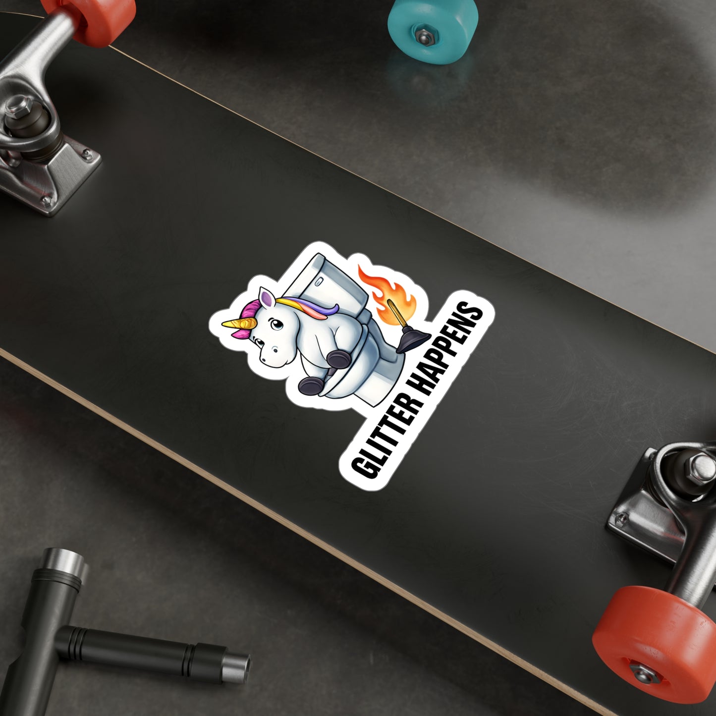 Glitter Happens Unicorn on Toilet Sticker | Kiss-Cut Vinyl Decal