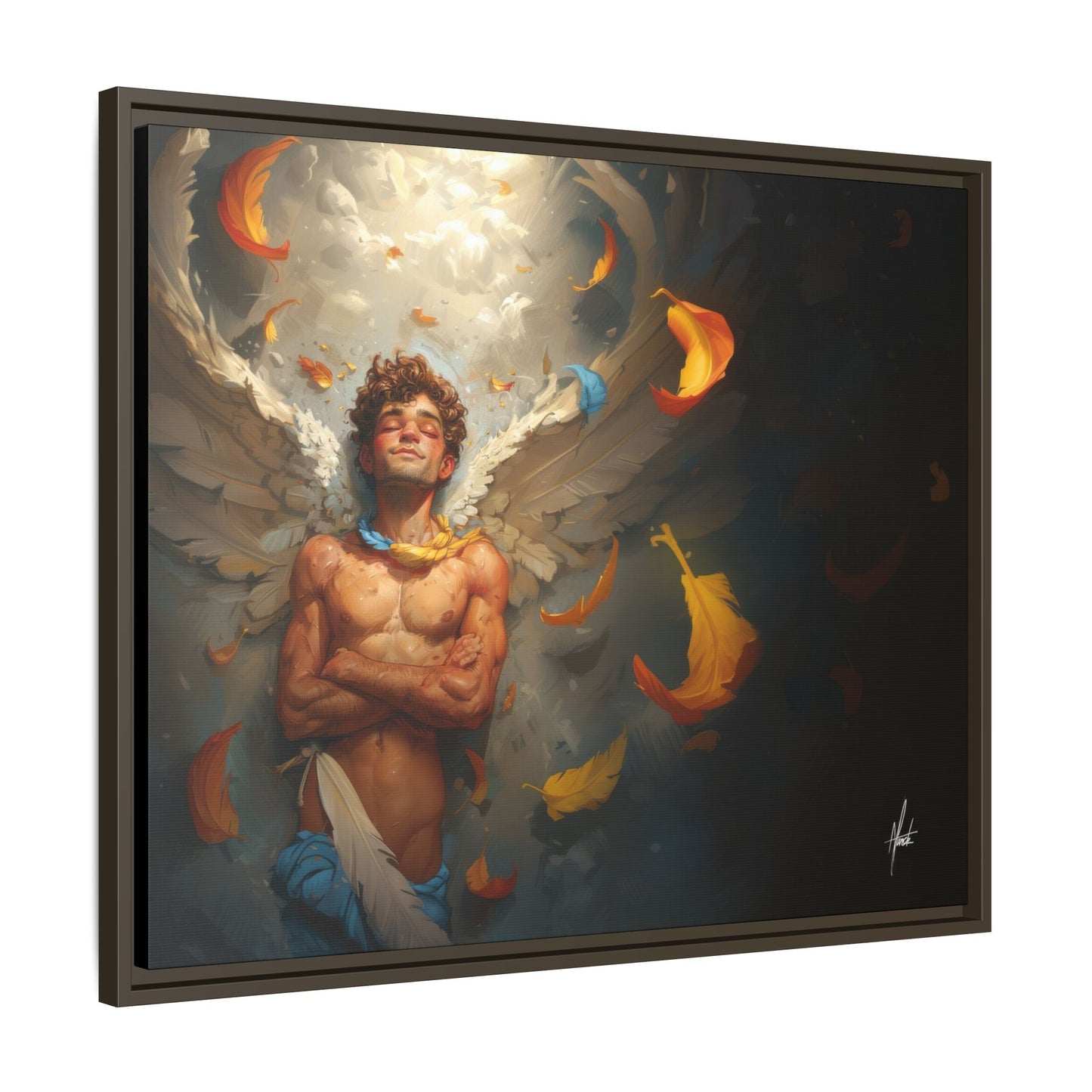 The Warm Light - Male Angel Half-Nude Matte Canvas Framed | Wall Art