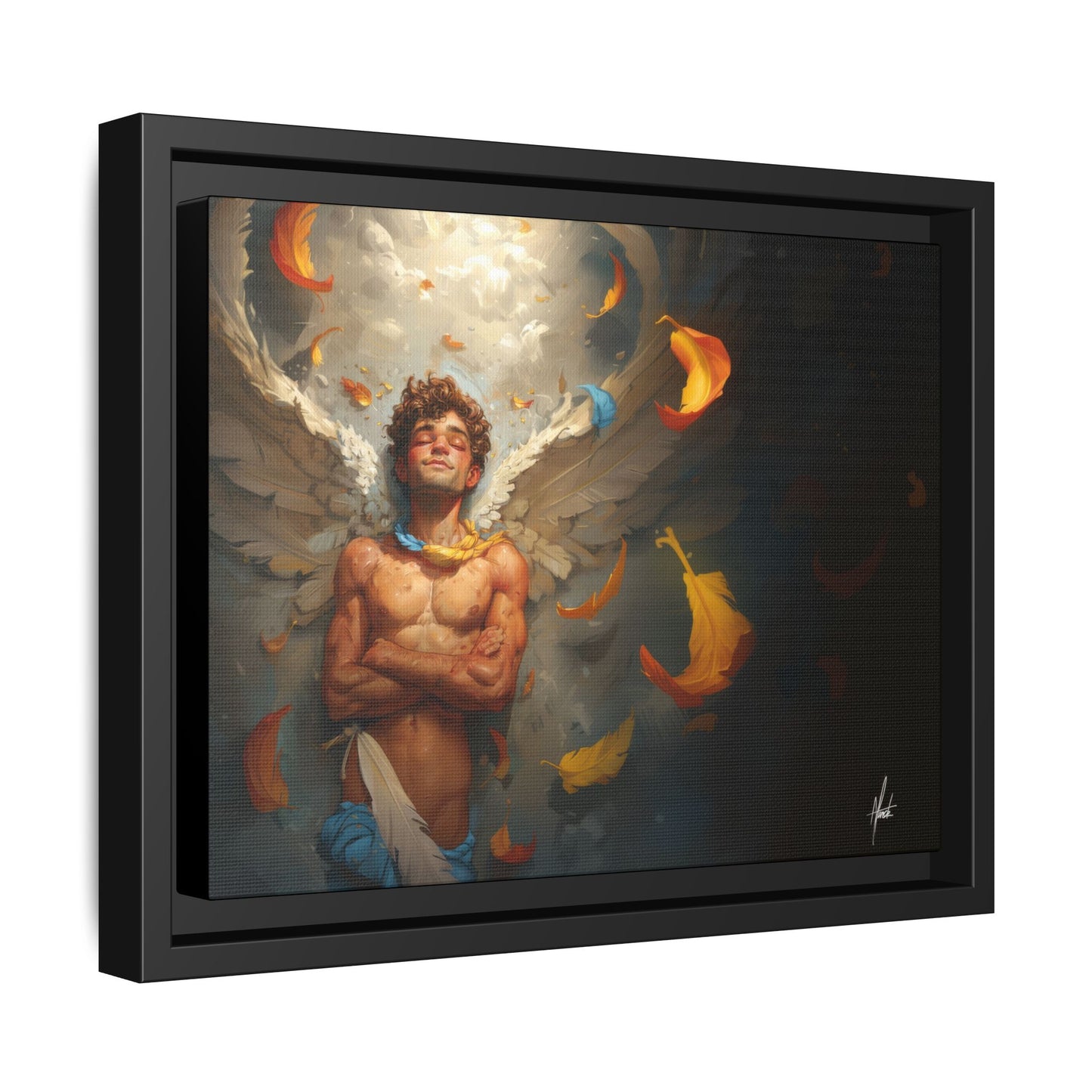 The Warm Light - Male Angel Half-Nude Matte Canvas Framed | Wall Art