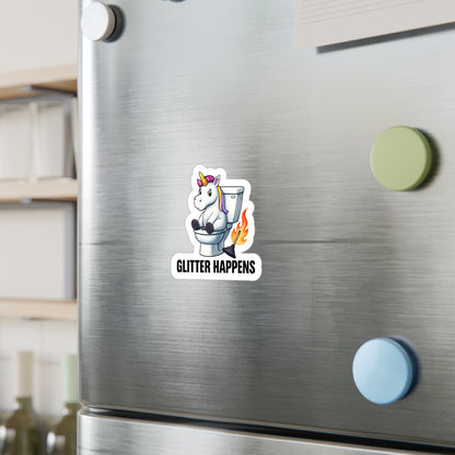 Glitter Happens Unicorn on Toilet Sticker | Kiss-Cut Vinyl Decal