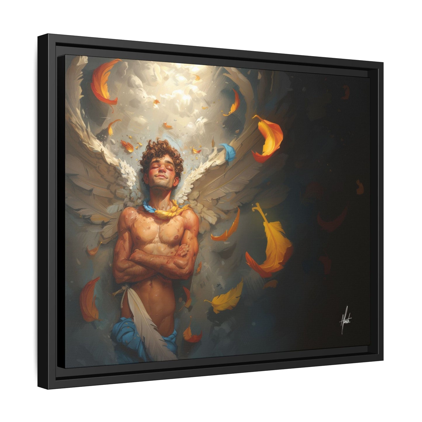 The Warm Light - Male Angel Half-Nude Matte Canvas Framed | Wall Art