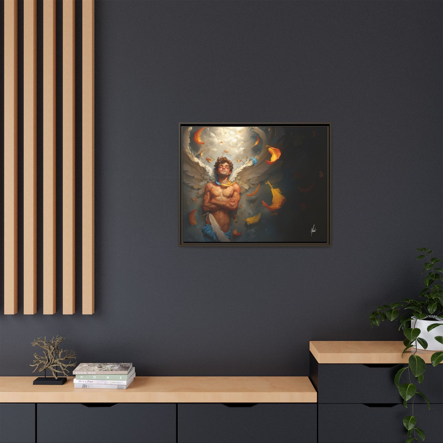 The Warm Light - Male Angel Half-Nude Matte Canvas Framed | Wall Art