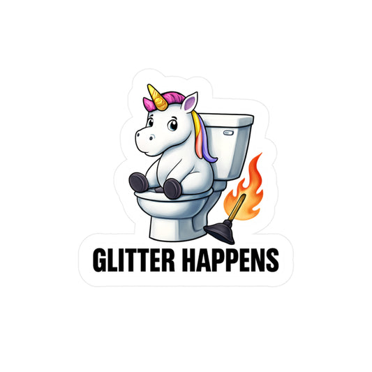 Glitter Happens Unicorn on Toilet Sticker | Kiss-Cut Vinyl Decal