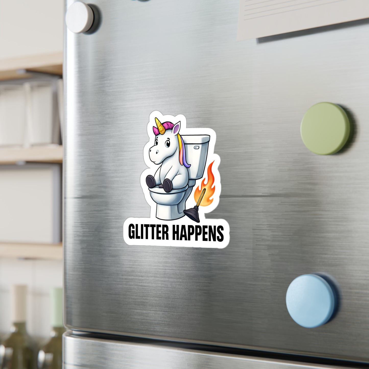 Glitter Happens Unicorn on Toilet Sticker | Kiss-Cut Vinyl Decal