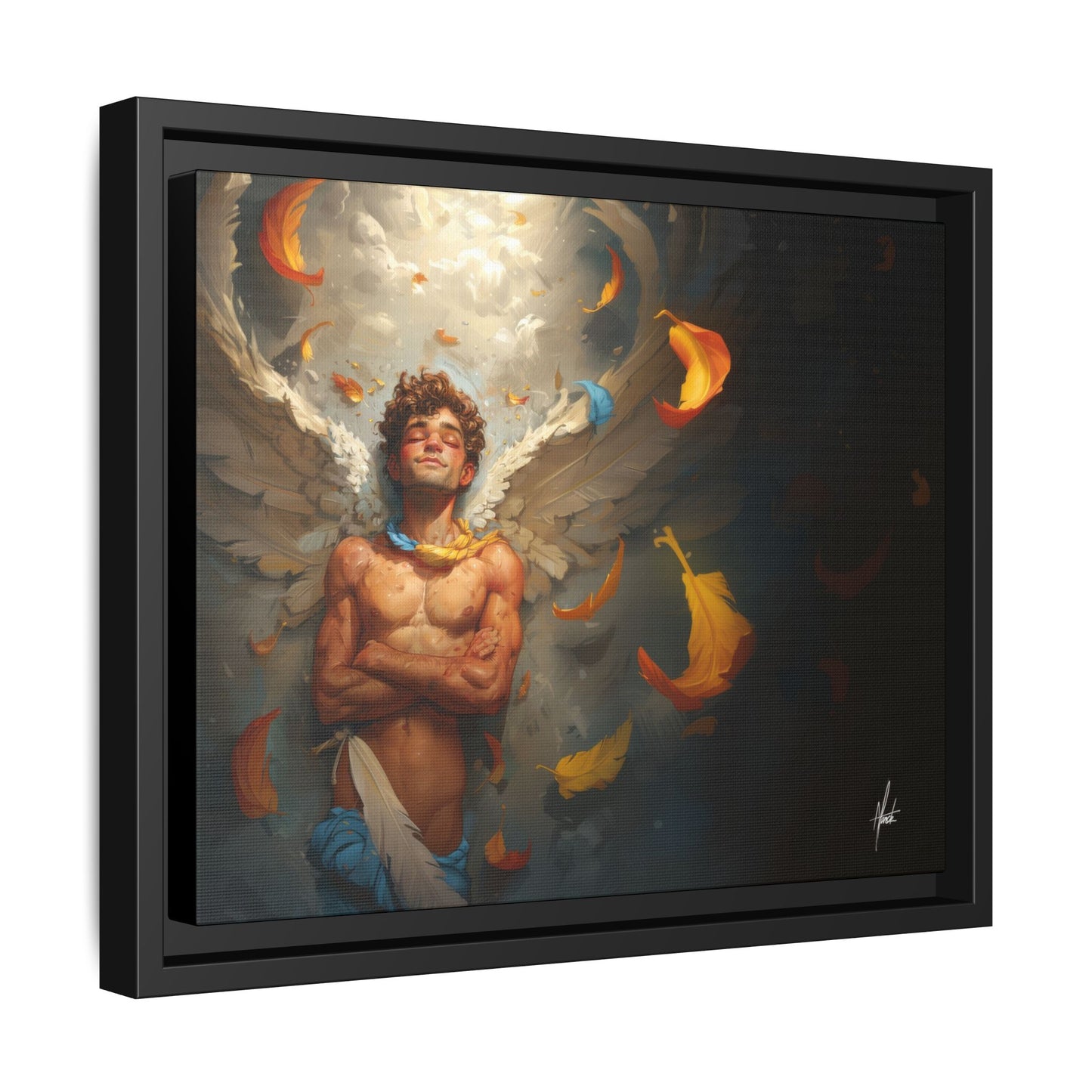 The Warm Light - Male Angel Half-Nude Matte Canvas Framed | Wall Art