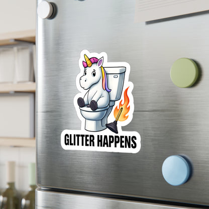 Glitter Happens Unicorn on Toilet Sticker | Kiss-Cut Vinyl Decal
