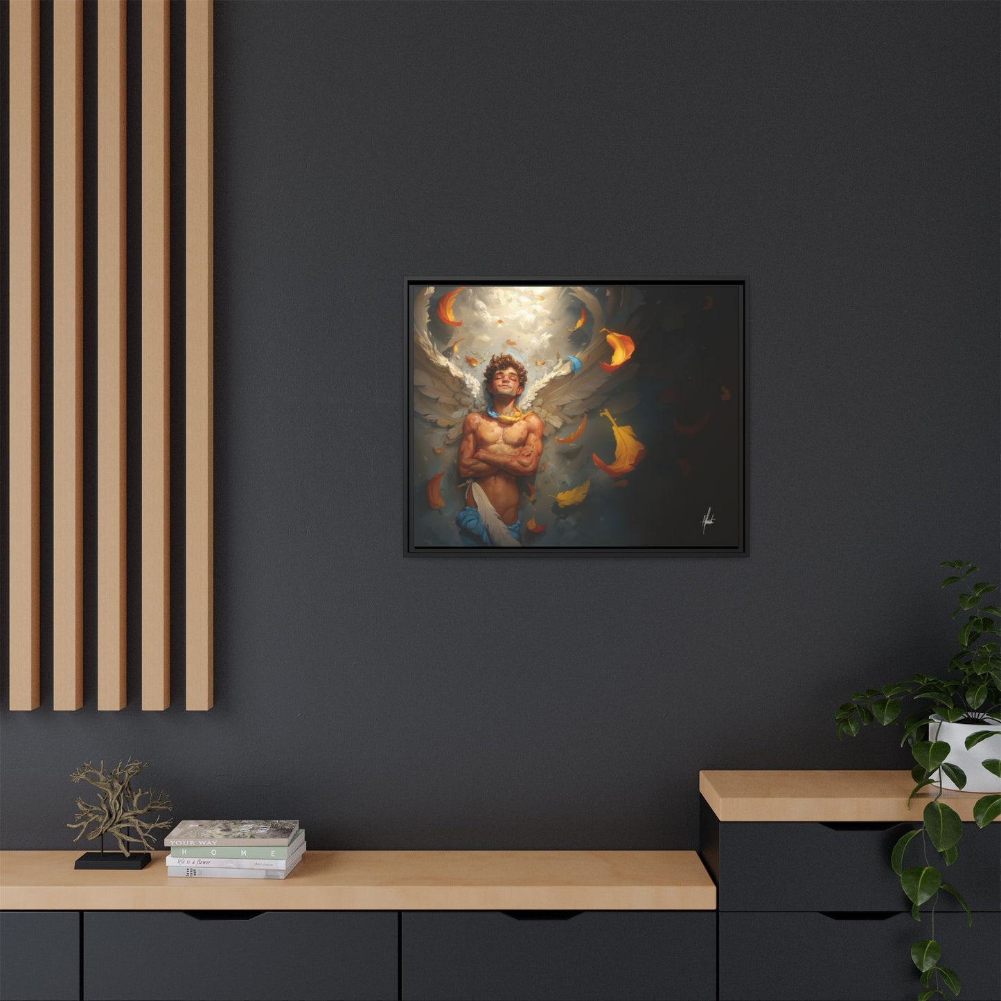 The Warm Light - Male Angel Half-Nude Matte Canvas Framed | Wall Art
