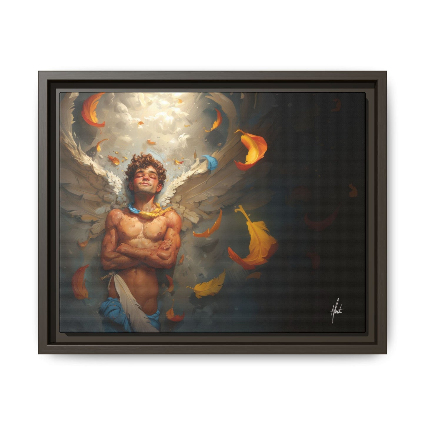 The Warm Light - Male Angel Half-Nude Matte Canvas Framed | Wall Art