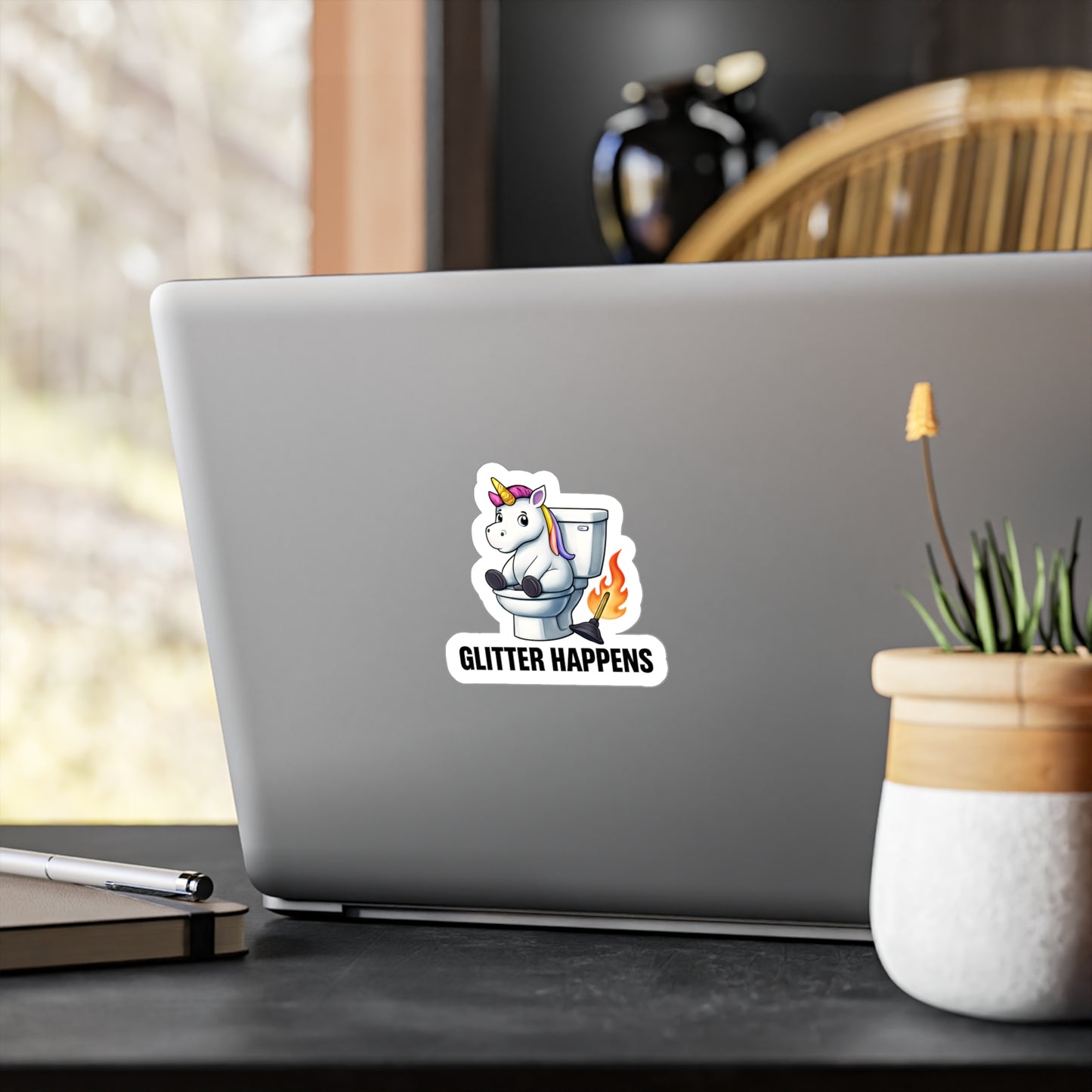Glitter Happens Unicorn on Toilet Sticker | Kiss-Cut Vinyl Decal