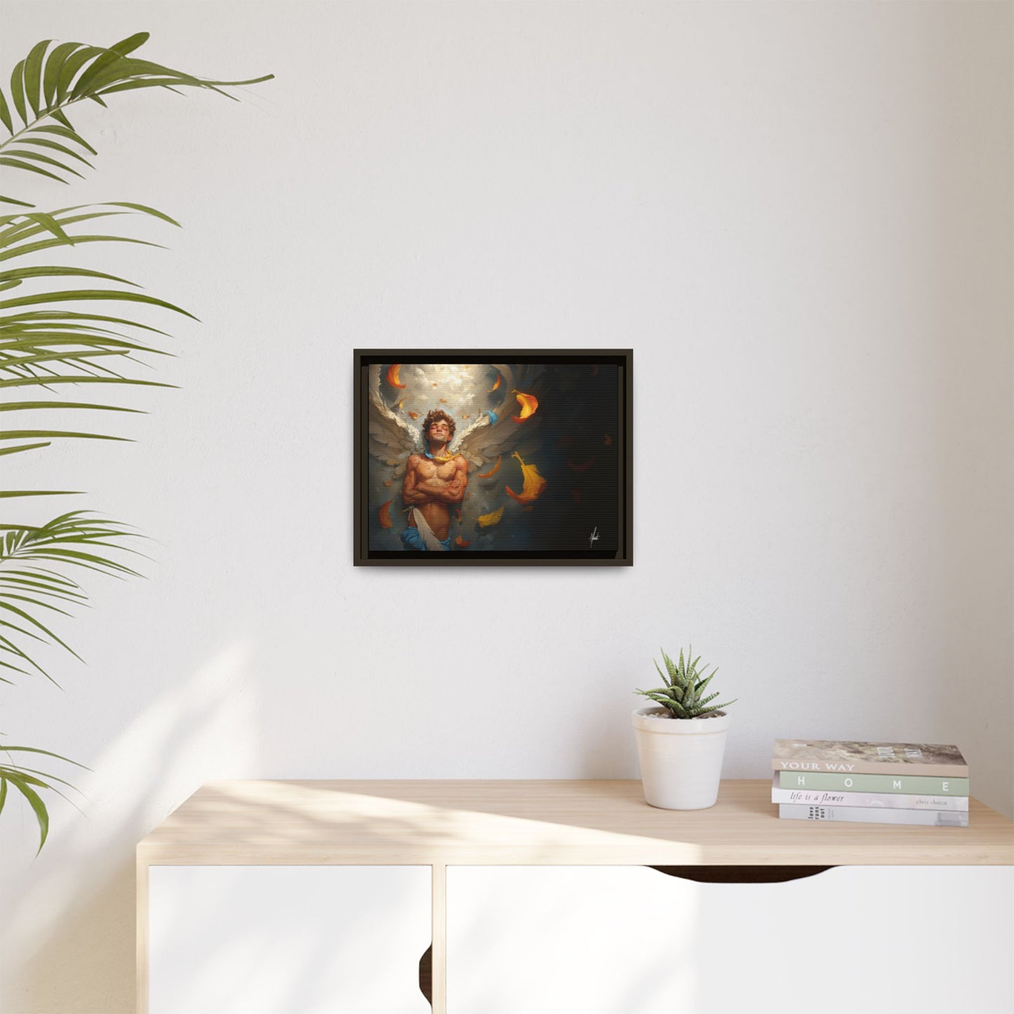 The Warm Light - Male Angel Half-Nude Matte Canvas Framed | Wall Art
