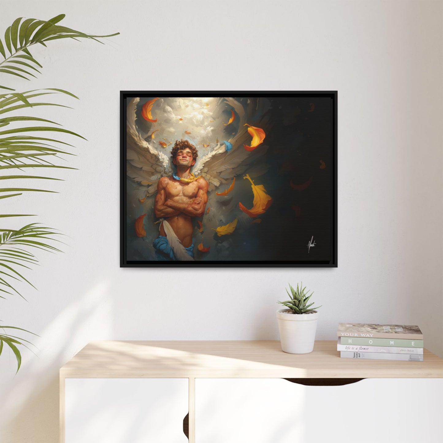 The Warm Light - Male Angel Half-Nude Matte Canvas Framed | Wall Art