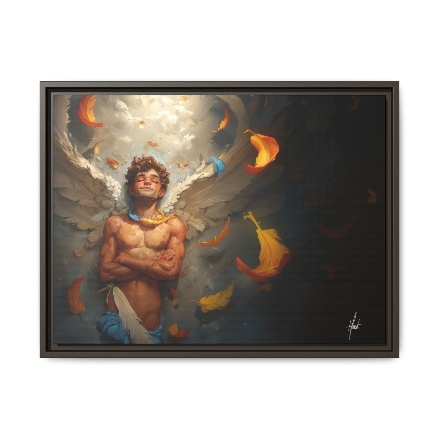 The Warm Light - Male Angel Half-Nude Matte Canvas Framed | Wall Art