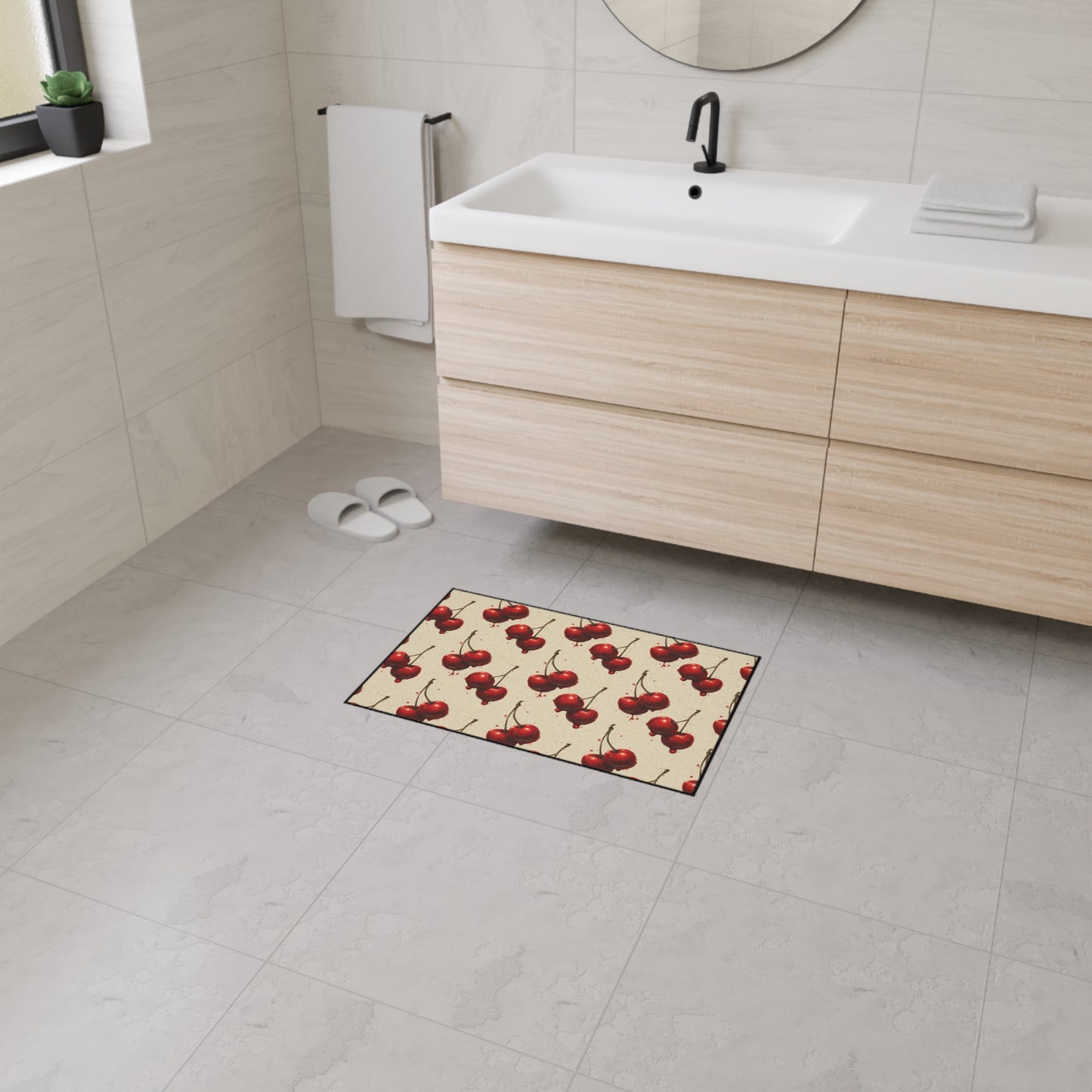 Vintage Cherry Pattern Floor Mat | Non-Slip Heavy Duty Rug