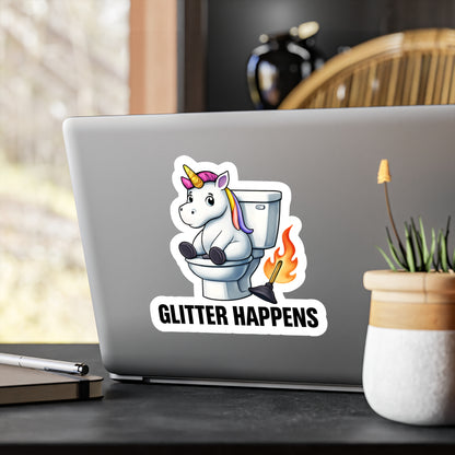 Glitter Happens Unicorn on Toilet Sticker | Kiss-Cut Vinyl Decal