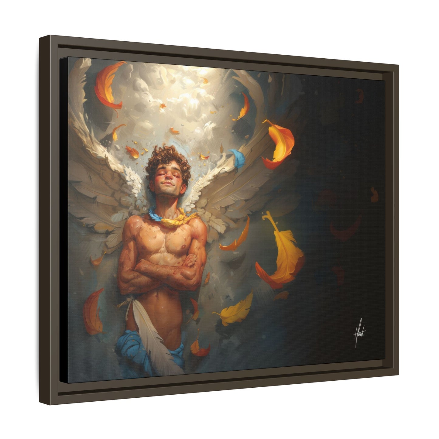 The Warm Light - Male Angel Half-Nude Matte Canvas Framed | Wall Art