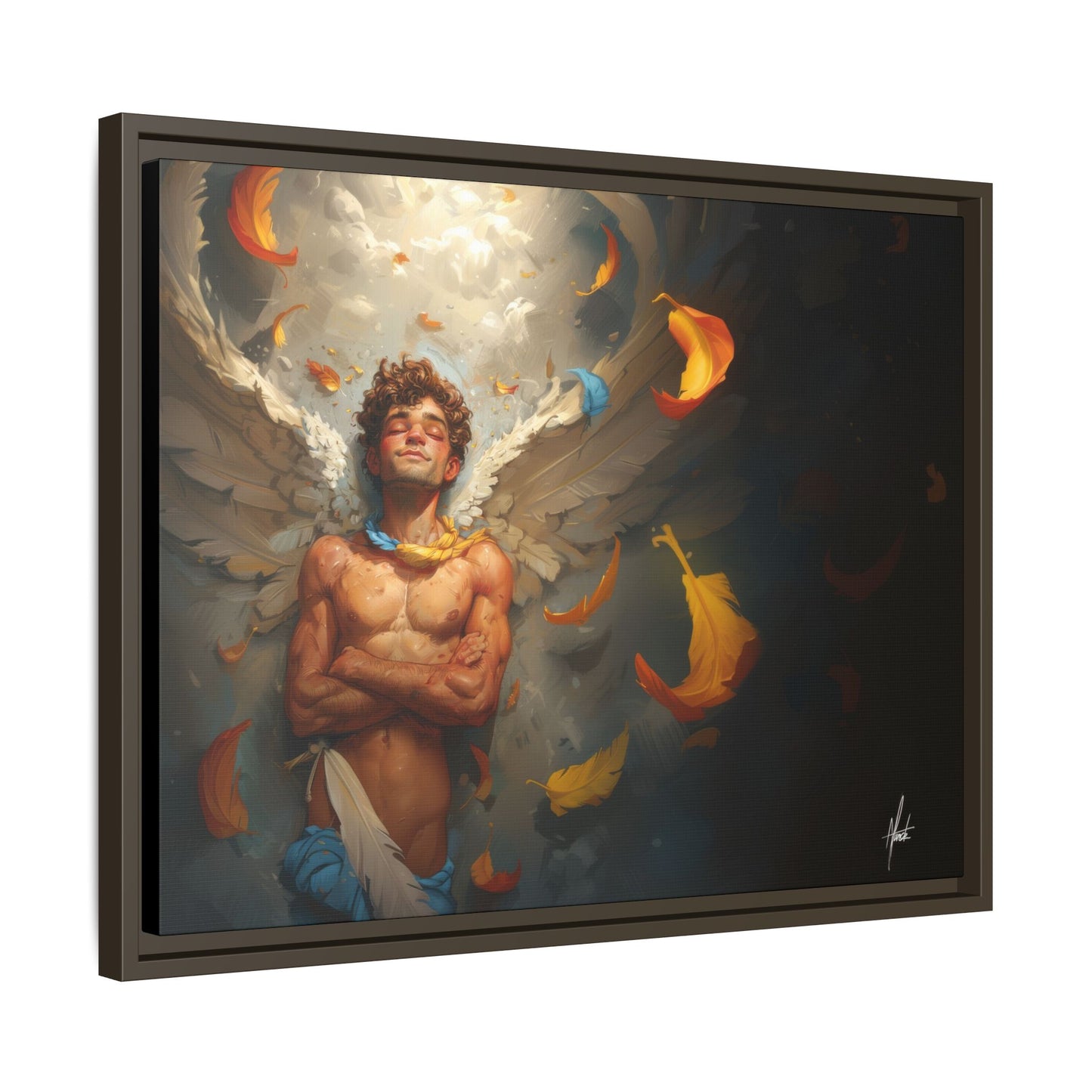 The Warm Light - Male Angel Half-Nude Matte Canvas Framed | Wall Art