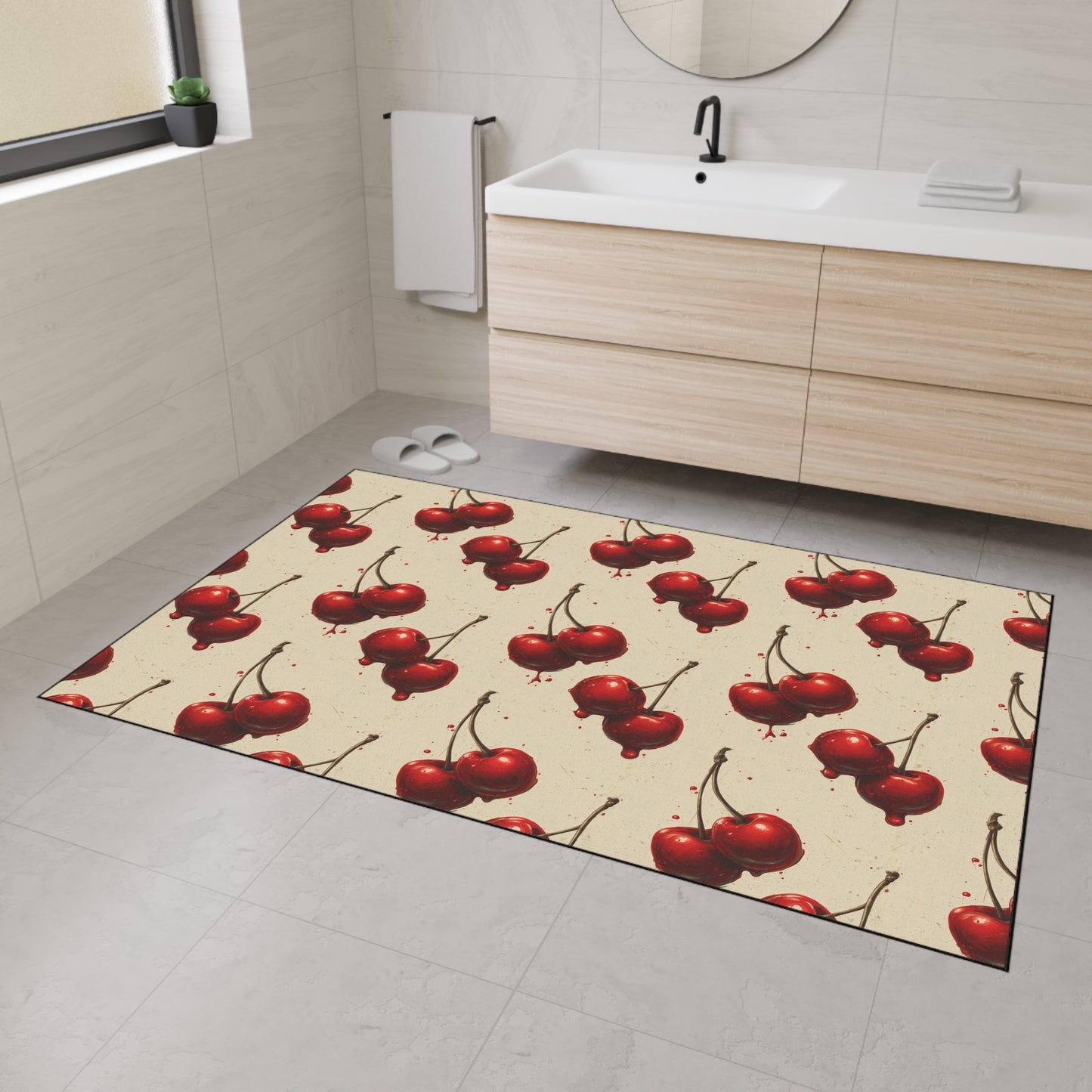 Vintage Cherry Pattern Floor Mat | Non-Slip Heavy Duty Rug